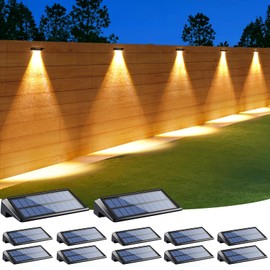 LIFENGSOLER Bright Solar Fence Lights, Fence Solar Lights Outdoor Waterproof LED with 2 Brightness, Durable Outdoor Wall Light for Step, Deck, Backyard, Patio and Stair Railings (Warm White 12 Pack)