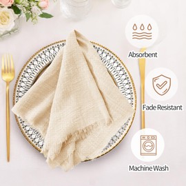 Hi.FANCY Handmade Cloth Napkins, Cloth Napkins, 16.5 x 16.5 Inches Cloth Napkins Set of 6, 100% Cotton Napkins with Fringe for Dinners, Party Birthday, Weddings and More(Khaki)