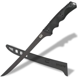 DFACKTO Interceptor 7.5 Inch Fillet Knife for Camping and Outdoor Kitchen, Stonewashed High Carbon Stainless Steel Black Knife, Full Tang Tactical G10 Handle, BBQ Utensil Cutlery
