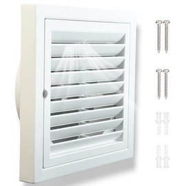 Outdoor Louvered Wall Air Vent Hood Outlet Cover with Grille Screen，Dryer Vent Cover for HVAC System Front Plate (PP-Large)