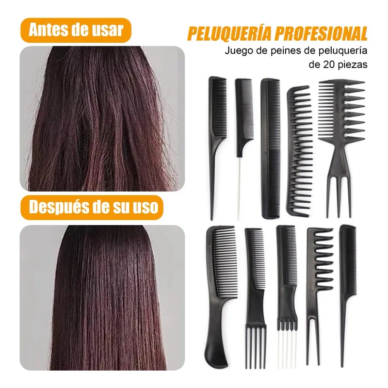 20kit Peluquera Peine Conjunto Profesional Peluquer Y Clip
