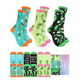 Cuffbow 3 Pairs Pickle Socks for Pickle Lover Pickle Gifts for Women Men Funny Novelty Unisex Cotton Socks(Cute Color)