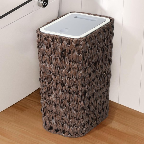 Trash Can with Lid, 2.6 Gallon Small Rattan Trash Can
