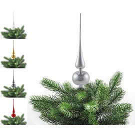 JACK Plastic Christmas Tree Topper Height 28 cm, Diameter 6 cm Christmas Tree Topper Gold Silver Red Grey White Gloss Colour: Silver