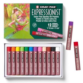 SAKURA Barras Óleo Pastel Set 12 Colores | Barras Artísticas | Pasteles originales al óleo para artistas, textura cremosa para mezclar, capas y arañaz