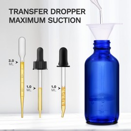Bumobum 24 Pcs, 2 oz Blue Glass Eye Dropper Bottles with 2 Extra Measued Dropper, 1 Funnel, 1 Pipette, 40 Labels - 60ml Leakproof Travel Bottles for Essential Oils, Perfume, Hair Oil, Liquids