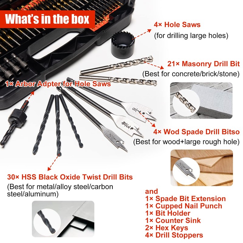 ETERNA Drill Bit Set, 246 PCS Titanium HSS Drill Bit