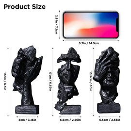 XYQXYQ 3 Pcs Thinker Statue, Silence is Black Abstract Art Figurine, Modern Home Resin Decorative Objects Decor for Home Office Bookshelf Desktop,No Hear No See No Speak Knick Knacks