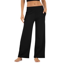 Uowou Wide Leg Pants for Women with Pockets High Waisted Yoga Pants Lounge Buttery Soft Dress Work Palazzo Casual Sweatpants Black