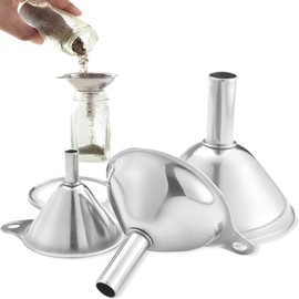 Stainless Steel Funnel, Small, 3 Pieces, Stackable Small Funnel, Stainless Steel Funnel, Strainer Filter Set with Handle, High-Quality Kitchen Strainer Funnel Set for Transferring Liquid Ingredients