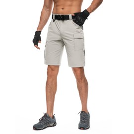 Moosehill Men's Hiking Cargo Shorts Quick Dry Work Shorts for Men Casual Tactical with 7 Pockets Waterproof No Belt Light Khaki