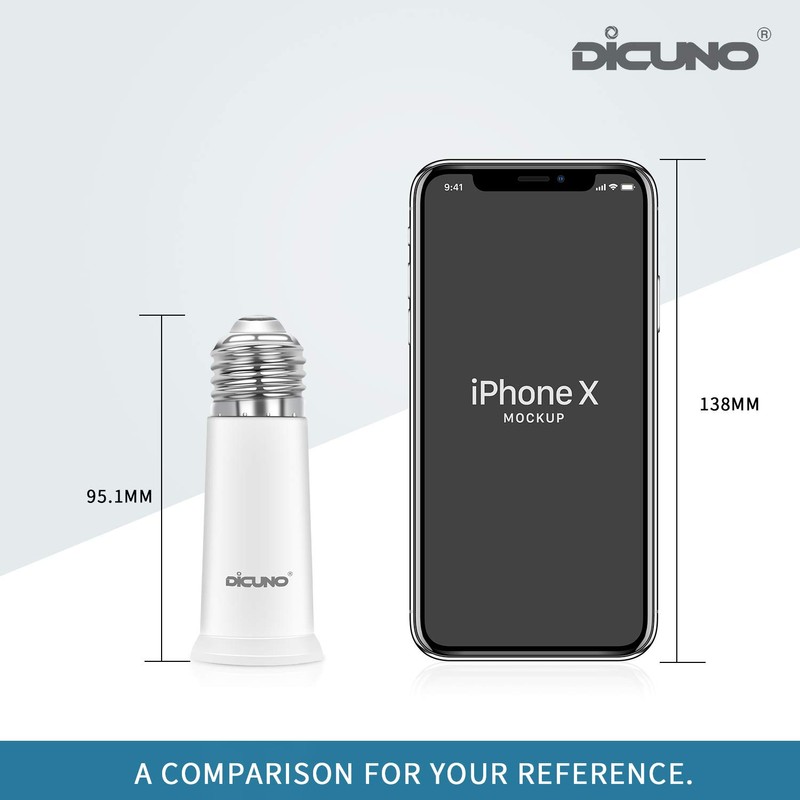 DiCUNO E26 Socket Extender, E26 Medium Screw Base, Light Socket