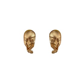 Women's Face Earrings with Gold Effect, 4 cm, 100% Jeweller's Alloy, No Gemstone, 100% jeweller's alloy, No Gemstone