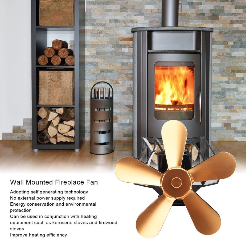 Wall Mounted Fireplace Fan 5 Blade Heat Powered Wood Stove