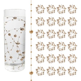 24 Strands, Total 100ft Champagne Artificial Pearl Garland, 8+3mm Faux Pearl Beads for Floating Candle Centerpieces, Vase Fillers, Wedding & Party Decorations (Pearl Strands Only)