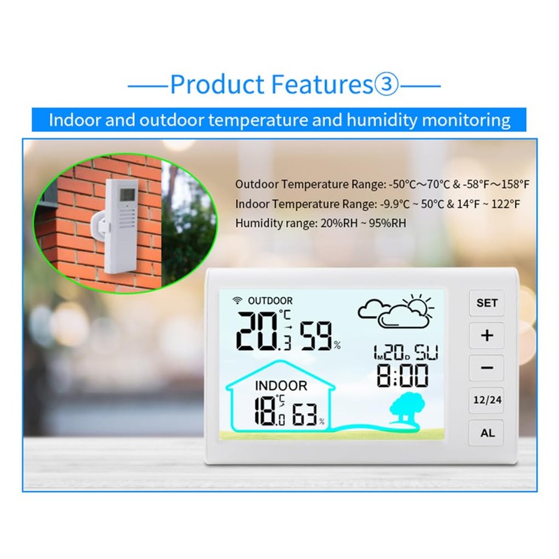 Wireless Indoor Outdoor Thermometer with Trend Backlight ABS Outdoor Thermometer