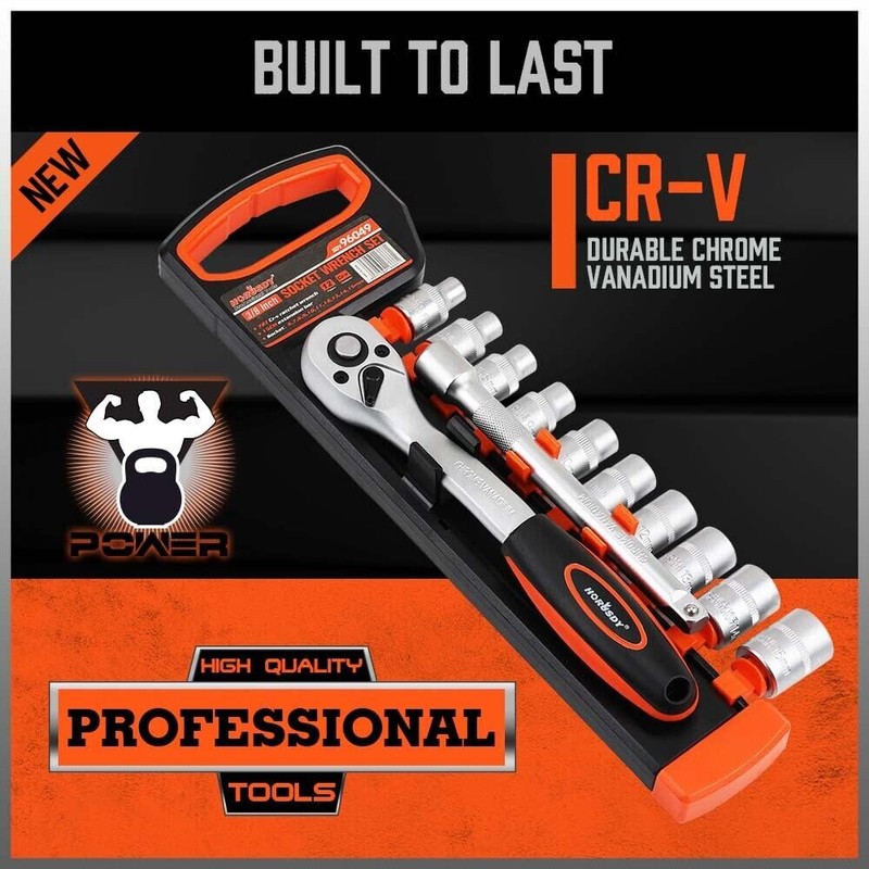 HORUSDY 12-Pieces 3/8" Ratchet Socket Wrench Set, Drive Socket Set,
