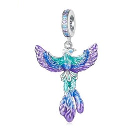 MEETCCY Butterfly Ladybug Cat Bird Charm 925 Sterling Silver Animal Charms for Charm Bracelet (Phoenix Charm), Silver, animal