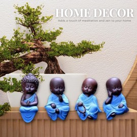 Garden Mile Mini Sitting Lucky Buddha Ornaments Set of 4 Feng Shui Meditation Garden Ornaments Waterproof And Heatproof Indoor Or Outdoor Decor