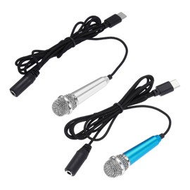 MECCANIXITY 2 Pcs Mini Microphone, Mini Mic Tiny Microphone Phone Type C Mic Small Microphone for Record Phone Voice, Blue/Silver