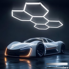 X-Litall Hexagon Garage Led Lights - Hexagon LED Lights, 6500K 17280LM Car Ceiling Detailing Shop Lights for Garage, Basement, Workshop, Warehouse, Gym, Barber, Auto Beauty Shop 5-Pack