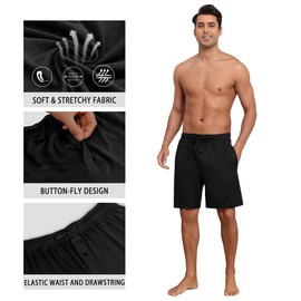 PrinStory Mens Pajama Shorts Soft Bottoms - Stretchy, Lightweight, Comfortable with Pockets Black-XL