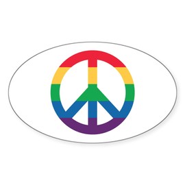 CafePress Rainbow Peace Sign Sticker Oval Car Bumper Sticker
