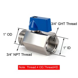 BesNPT Heavy Duty 3/4" NPT Male x 3/4" GHT Female Stainless Steel Garden Hose Shut Off Valve Adapter