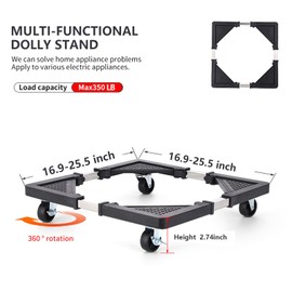 Mini Fridge Stand with 4 Locking Wheels 16.9"-25.6" Adjustable Dolly Base for Furniture Portable Refrigerator Stand（Black）