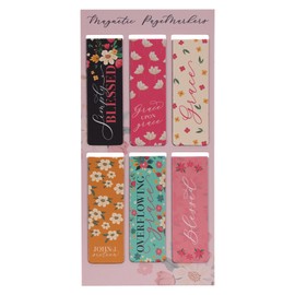 Christian Art Gifts Magnetic Scripture Bookmark/Pagemarker Set for Women: Overflowing Grace - Set of 6, Inspirational Scripture Verses for Bibles, Books, Diaries, Notebooks, Multicolor Floral, Small