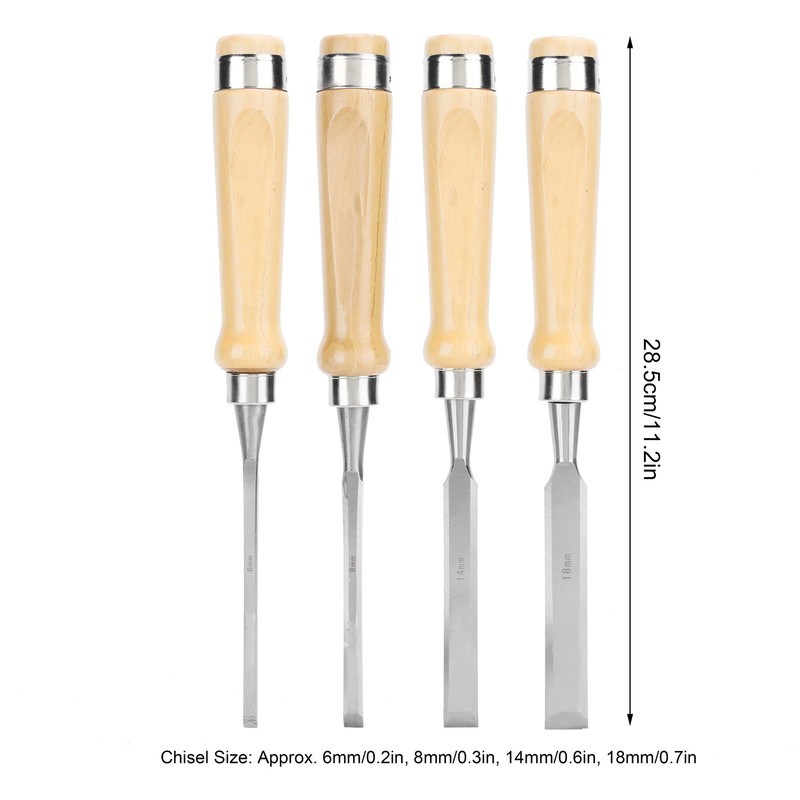 4pcs/set Wood Carving Chisel Flat Blade DIY Woodworking Hand Tool