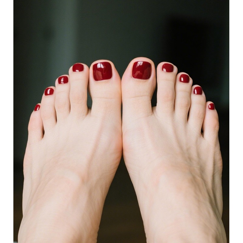 Morily Solid Dark Red Press on Toenails for Women, 24