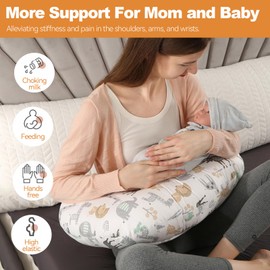 PASUKTER Nursing Pillow, Support Pillow Breastfeeding Pillow for Baby with 100% Cotton Cover, Animal World
