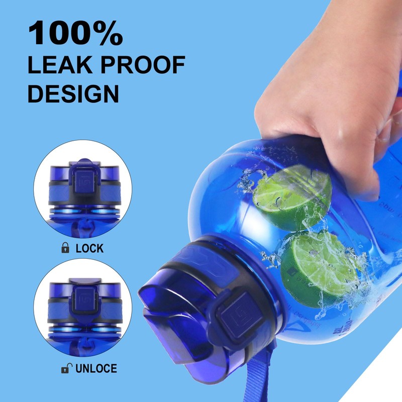GIFUBOWA 2l Water Bottle with Straw Leak-Proof Motivational Time Marker