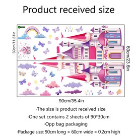 Rainbow Cloud Fairy Tale Princess Castle Wall Stickers for Kids Room Home Decor Girls Princess Bedroom Art Decorative Stickers (CB0002)