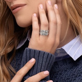 JEAN RACHEL JEWELRY 925 Sterling Silver Wide Ring Multi Texture Beads Oxidized Vintage Look Stylish Hypoallergenic Nickel and Lead-free Artisan Handcrafted Designer Collection (Size 5-11)