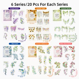 Flower Grapevine PET Transparent Stickers, 120 Pieces Large Size Plant Vines Scrapbook Sticker Set for Water Bottles, Laptops, Calendar, Party Favours, Travel Case, Journal