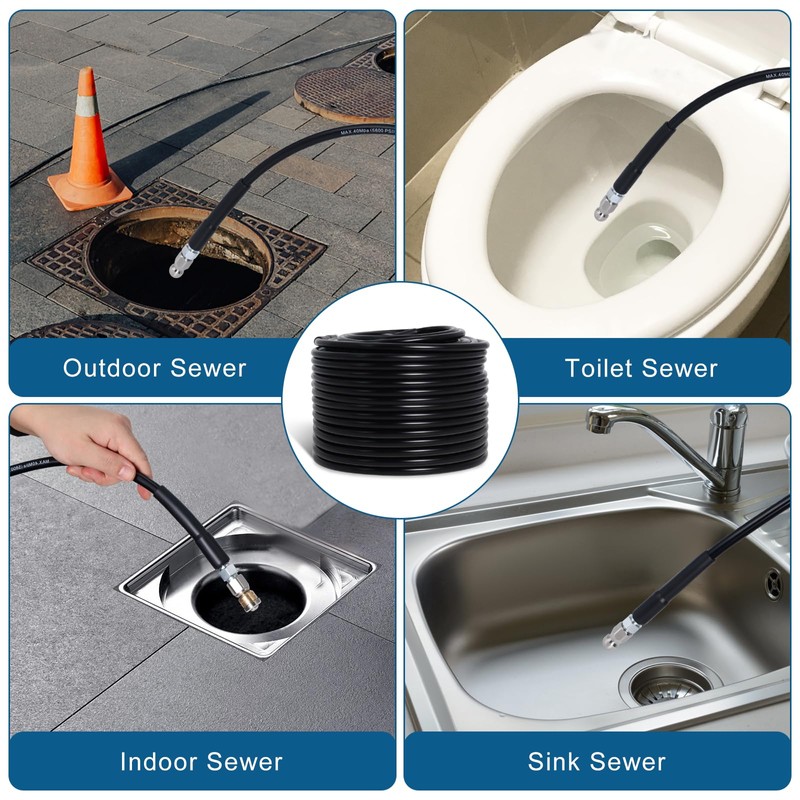 150FT Sewer Jetter Kit for Pressure Washer 5800PSI Drain Cleaner