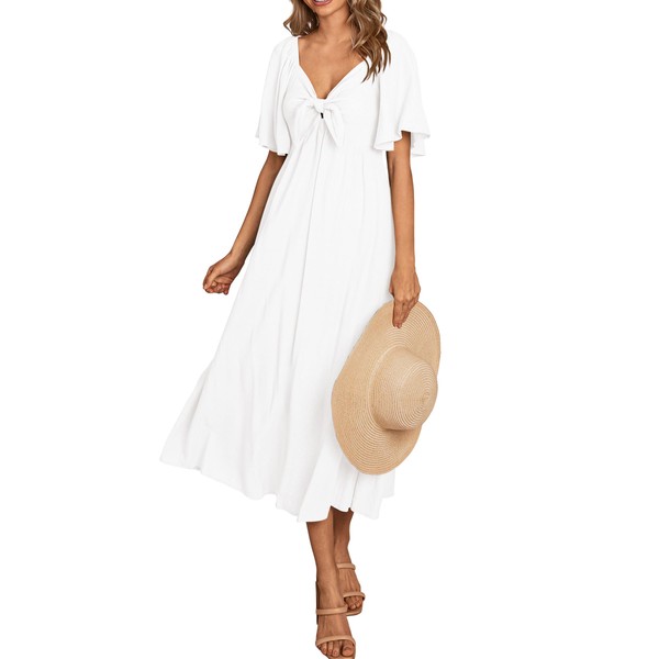 PRETTYGARDEN Summer Dress for Women 2025 Casual Short Sleeve Bow