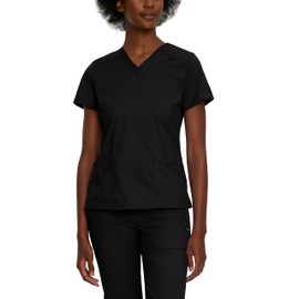 Landau Proflex Tailored Fit Comfort Stretch 3-Pocket Scrub Top for Women 4160 Black MED
