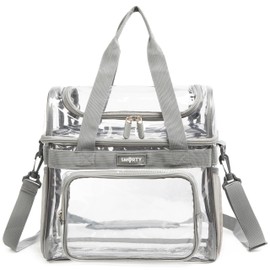 J.CARP Clear Lunch Tote Heavy Duty Stadium Bag Approved Durable Crossbody for Sports Events Concerts Work College (Small 10 x 9.5 x 6in, Grey)