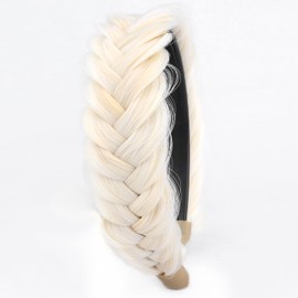 Oplira Braided Headband With Tooth Wide Braid Messy Hair Hoop Women Fashion Hair Accessories (Light White Blonde, Adjustable Size)