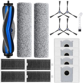 16 Piece Accessory Set for Ecovacs Deebot X8 Pro Omni /X8 Omni, 1 Rubber Main Brush, 4 Filters, 2 Wiper Rollers, 4 Side Brushes, 4 Dust Bags, 1 Cleaning Brush