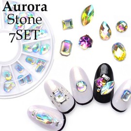 Aurora Crystal Rhinestone Set, 7 Types Case, Special Large Grain, Gel Nail Parts, Bijou