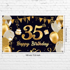 Decoración de fiesta de cumpleaños 35, extragrande, color negro, dorado, para fiesta de cumpleaños 35, telón de fondo para hombres y mujeres, suministros de decoración de fiesta de aniversario de 35