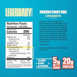 Legendary Foods Protein Sweet Roll - 20g Protein Bar Alternative, Low Carb Food, Low Sugar and Gluten Free, Keto Breakfast Snack, Healthy and Keto Friendly (8 count) protein snacks - Flavor: Cinnamon