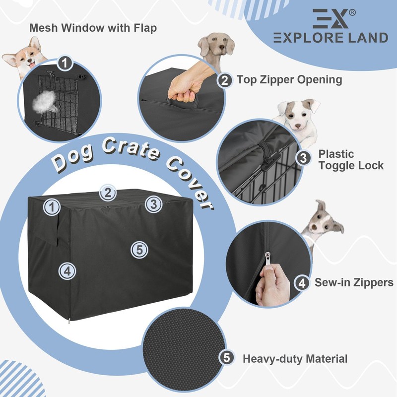Explore Land Dog Crate Cover Heavy Duty Polyester Pet Kennel
