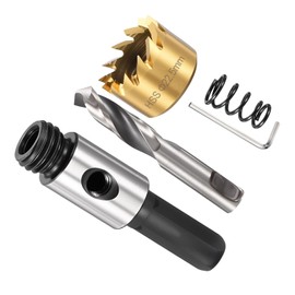 METALLIXITY Hole Saw Kit 22.5mm (7/8"), 4341 High Speed Steel Hole Cutter with Center Drill Bit, Hex Key and Spring - for Soft Metal, Wood, Plastic, Plasterboard, PVC Boards,Gold