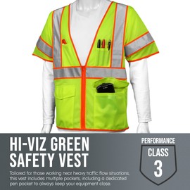 Glow Shield ANSI Class 3 Safety Vest with Sleeves Hook-N-Loop Big Pockets Zipper