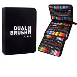 Dokeno 72 Children's Felt Tip Pens Set, Brush Pens with Case, Double Tip Coloured Pens, Fineliner Dual Brush Pen Set, Ideal for Adult Painting, Sketching, Highlighting and Lettering